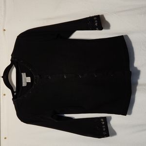 Black, beaded cotton knit cardigan